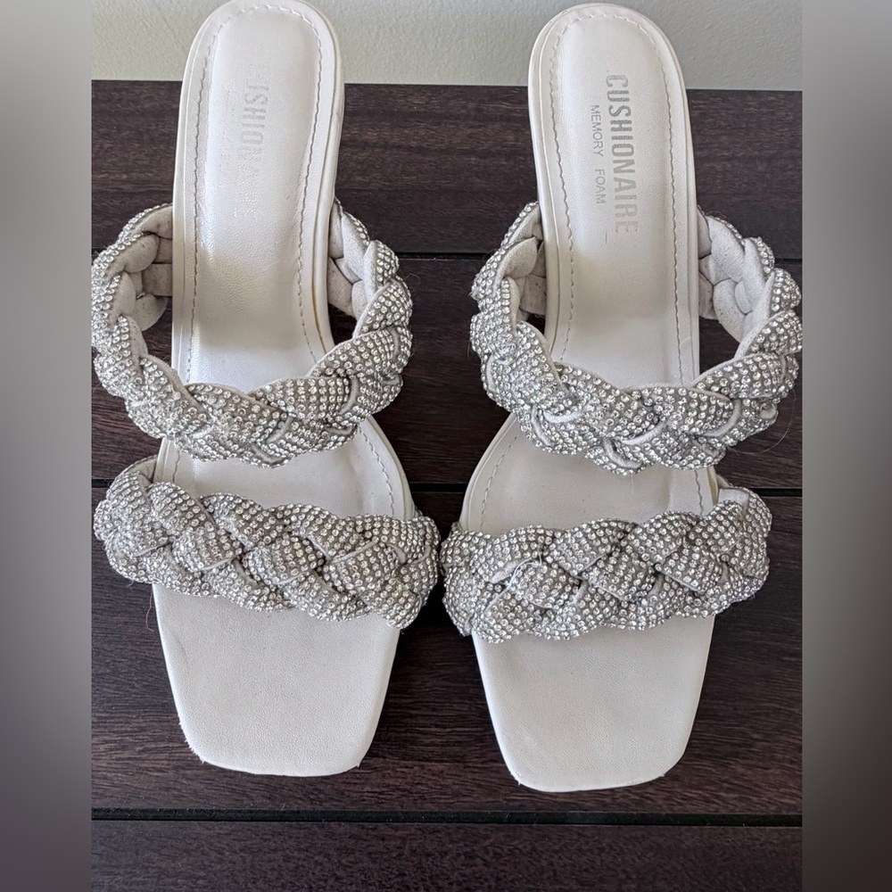 Cushionaire Women's Sparkling Silver Braided Sandals